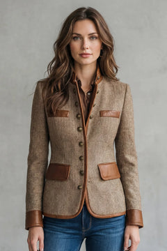 Tweed jas met leren details