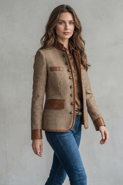 Tweed jas met leren details
