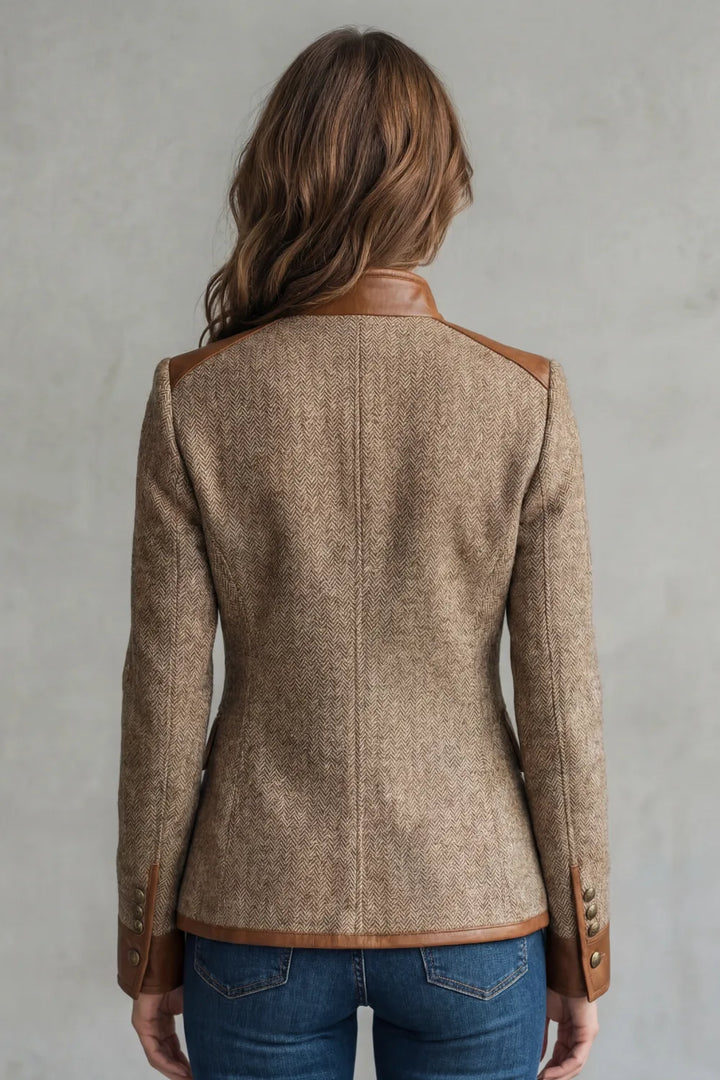 Tweed jas met leren details
