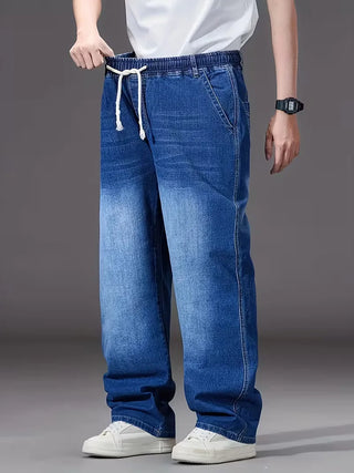 Broek met elastiek heren, los fit denim