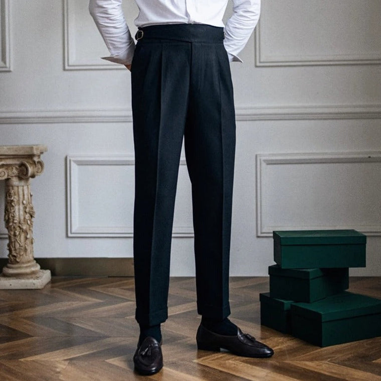 Broek met hoge taille en plooien aan de voorkant