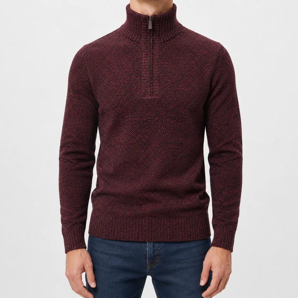 Zip-up trui met mock neck