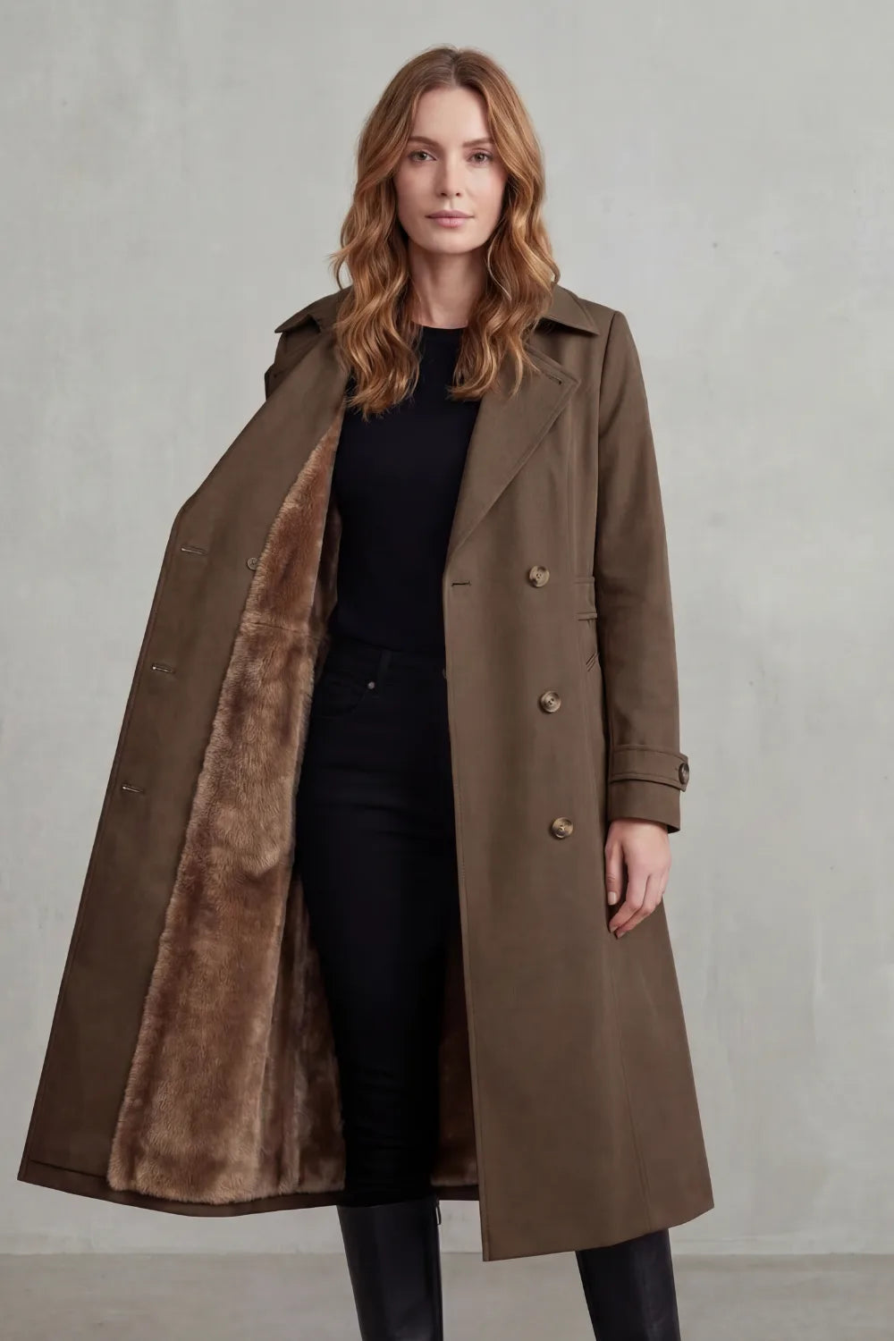 Double-breasted winter coat met faux fur