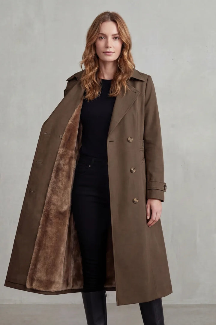 Double-breasted winter coat met faux fur
