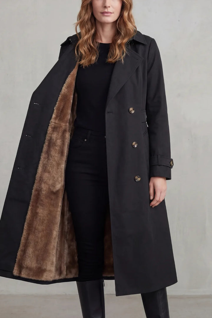 Double-breasted winter coat met faux fur