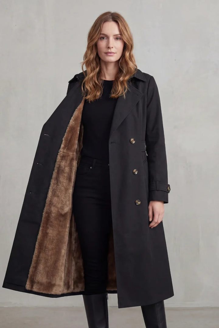 Double-breasted winter coat met faux fur