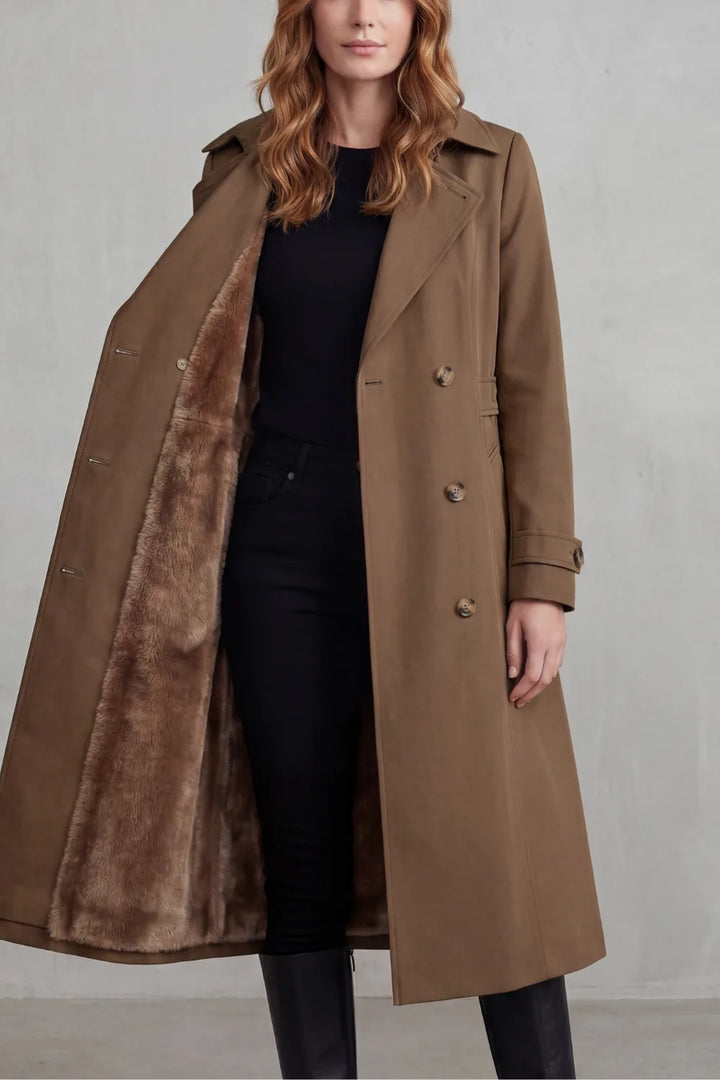 Double-breasted winter coat met faux fur
