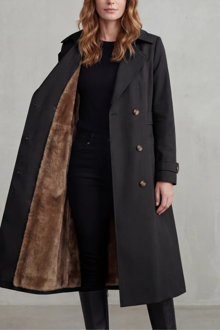 Double-breasted winter coat met faux fur
