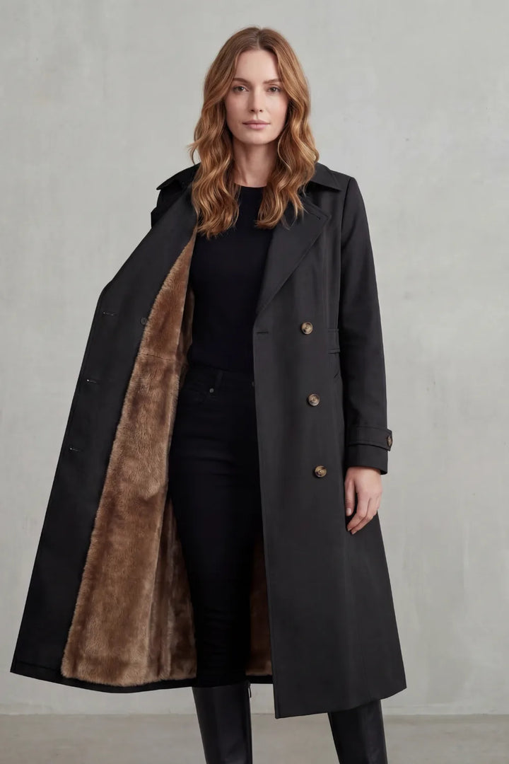 Double-breasted winter coat met faux fur