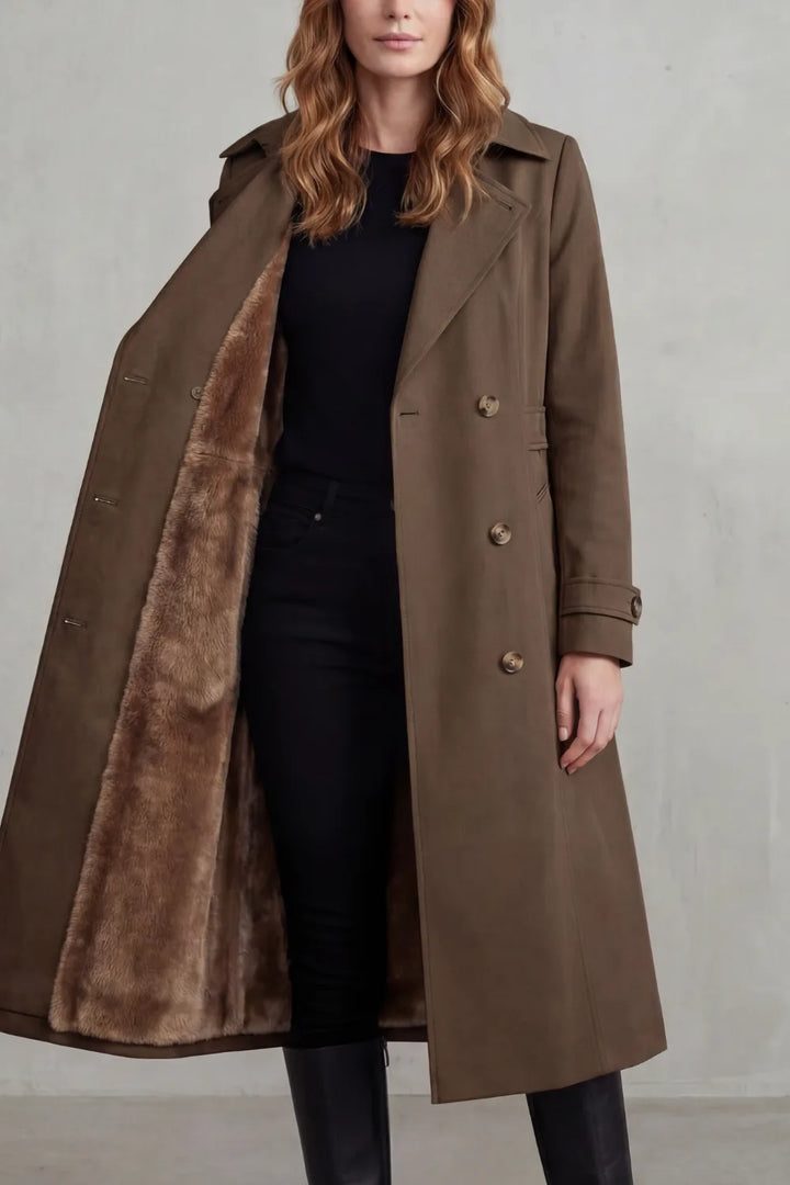 Double-breasted winter coat met faux fur