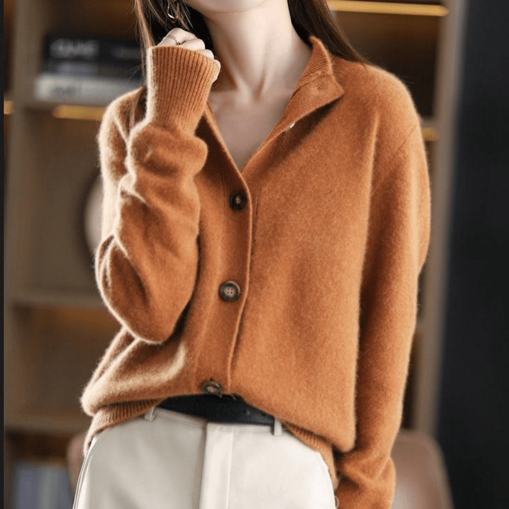 Cashmere cardigan met opstaande kraag