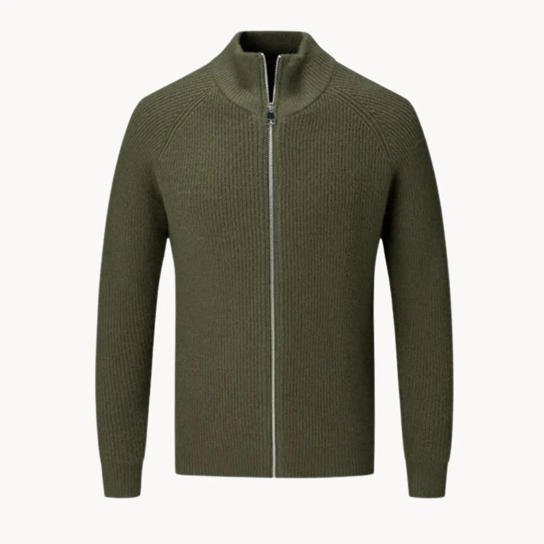 Cashmere trui met volledige rits en opstaande kraag