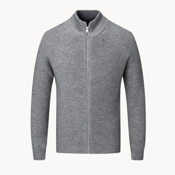 Cashmere trui met volledige rits en opstaande kraag
