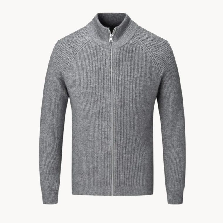 Cashmere trui met volledige rits en opstaande kraag