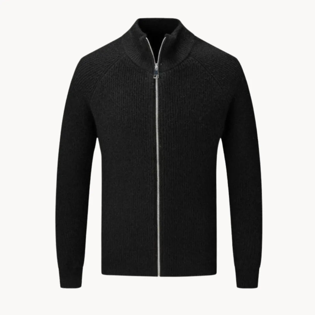 Cashmere trui met volledige rits en opstaande kraag