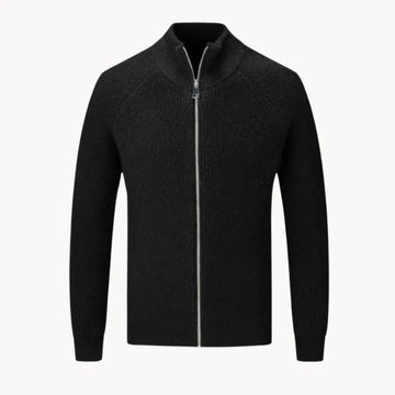 Cashmere trui met volledige rits en opstaande kraag