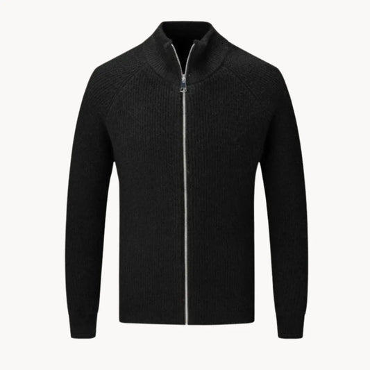 Cashmere trui met volledige rits en opstaande kraag