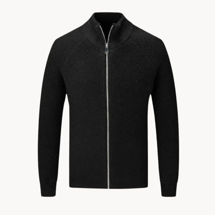Cashmere trui met volledige rits en opstaande kraag