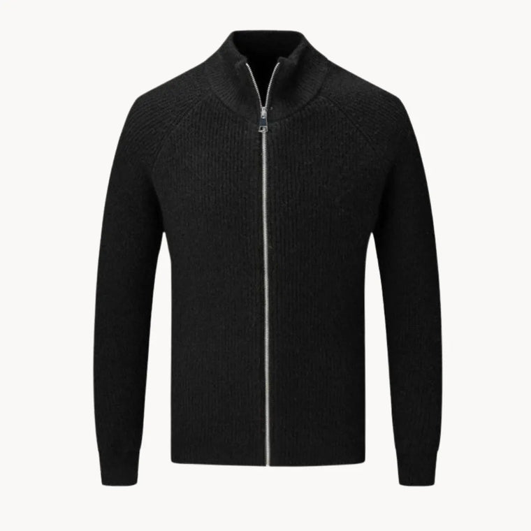 Cashmere trui met volledige rits en opstaande kraag