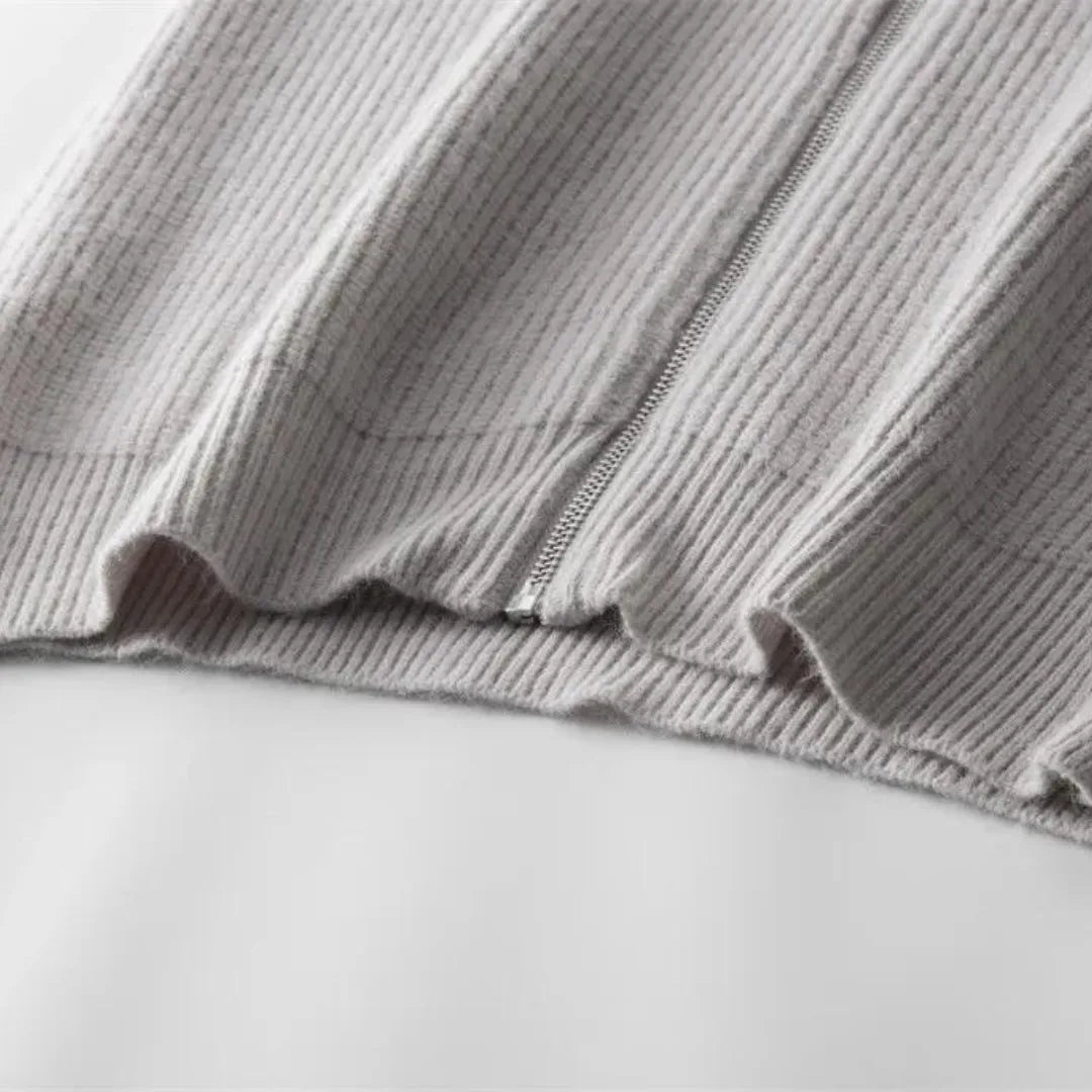 Cashmere trui met volledige rits en opstaande kraag