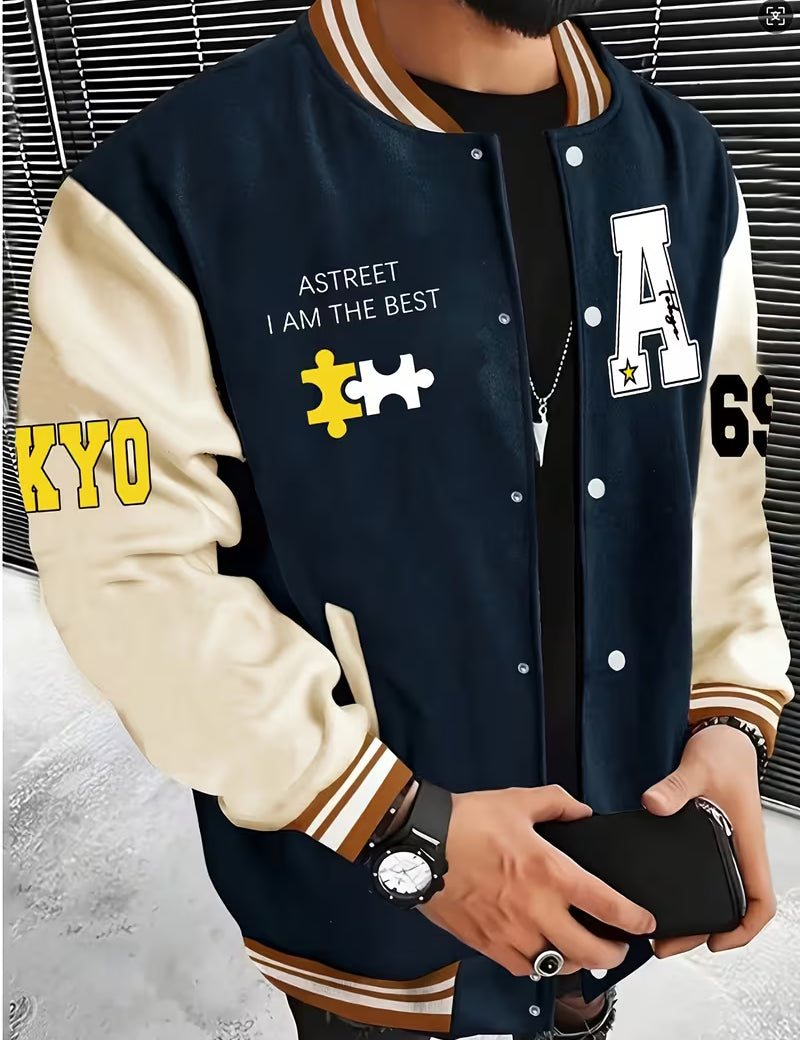 Casual jas met color-block ontwerp en baseball kraag