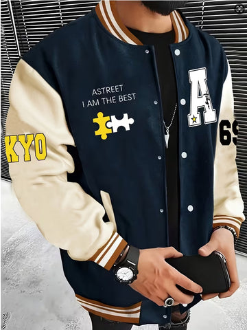 Casual jas met color-block ontwerp en baseball kraag