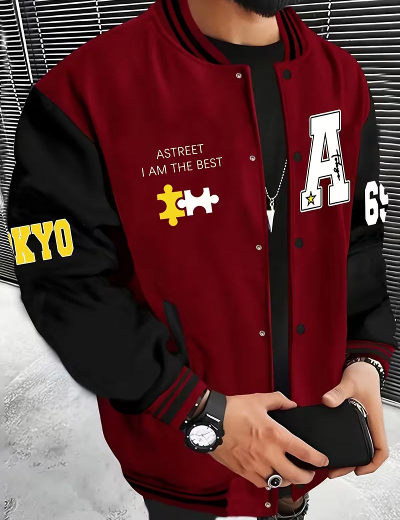 Casual jas met color-block ontwerp en baseball kraag