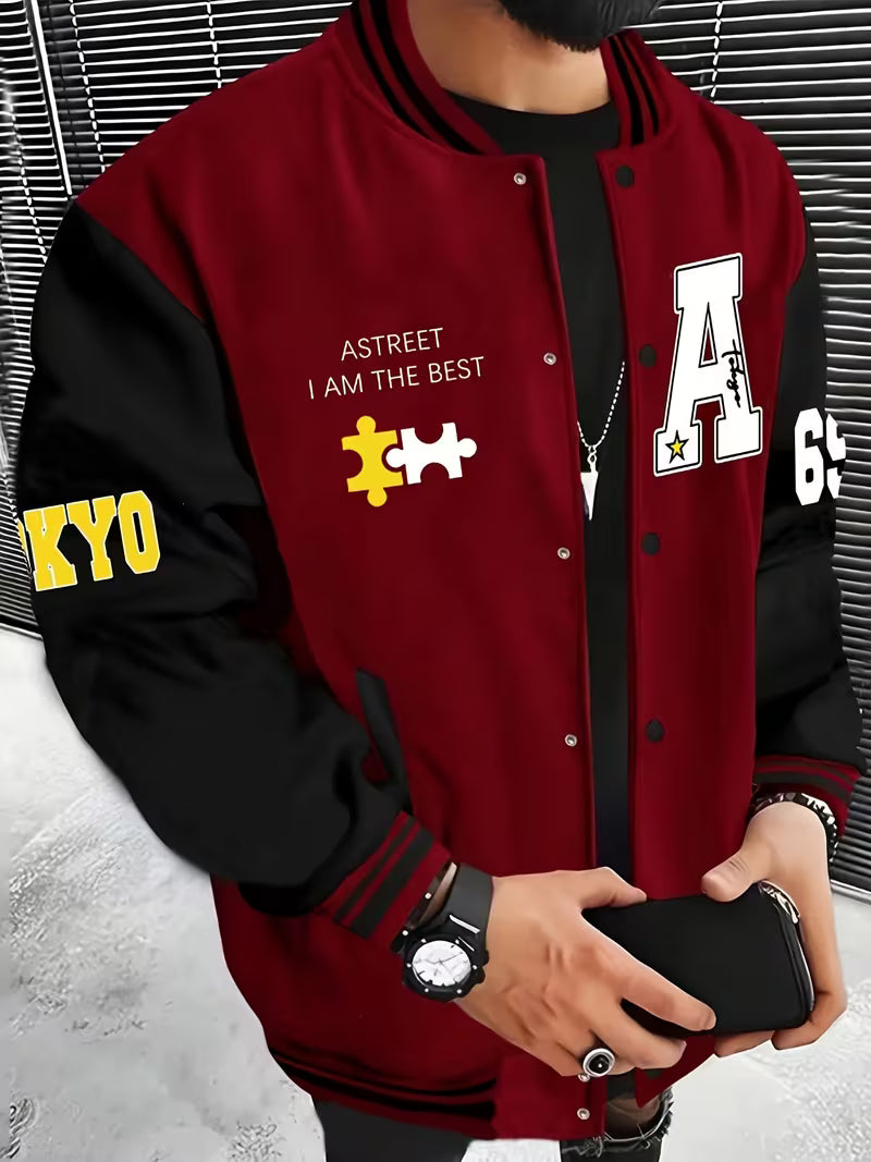 Casual jas met color-block ontwerp en baseball kraag