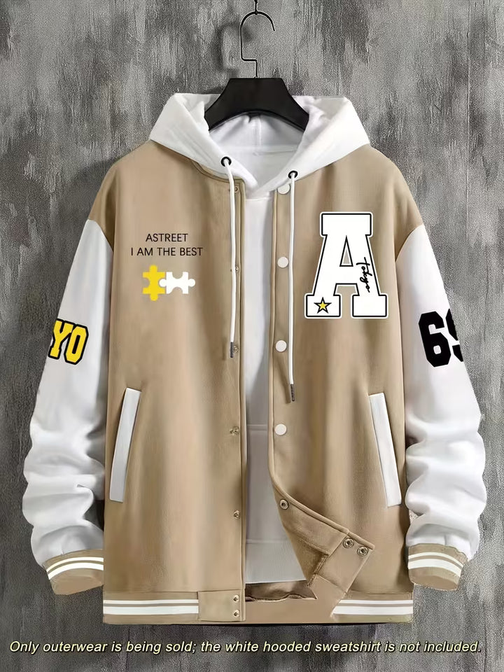 Casual jas met color-block ontwerp en baseball kraag