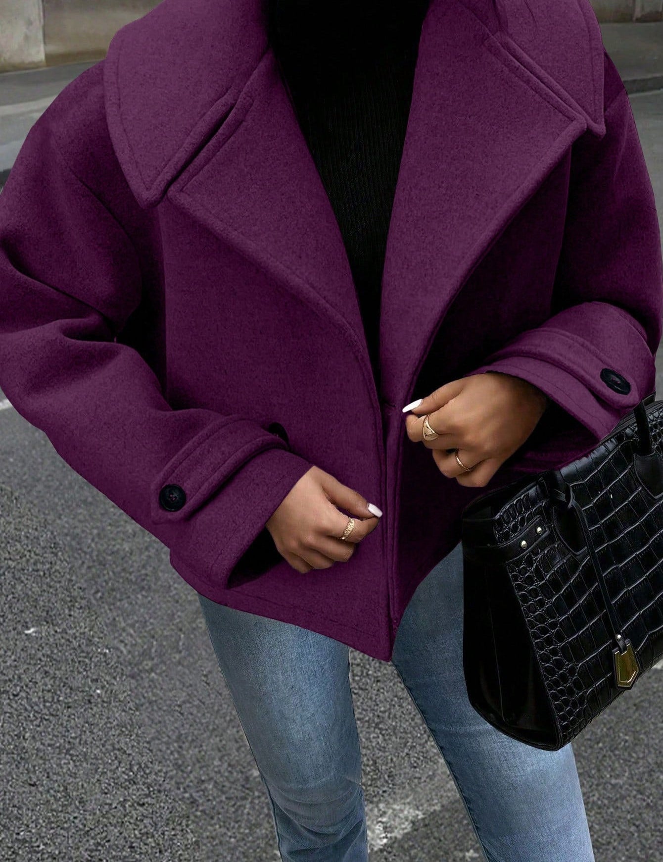 Casual jas met dubbelrijs sluiting en brede kraag