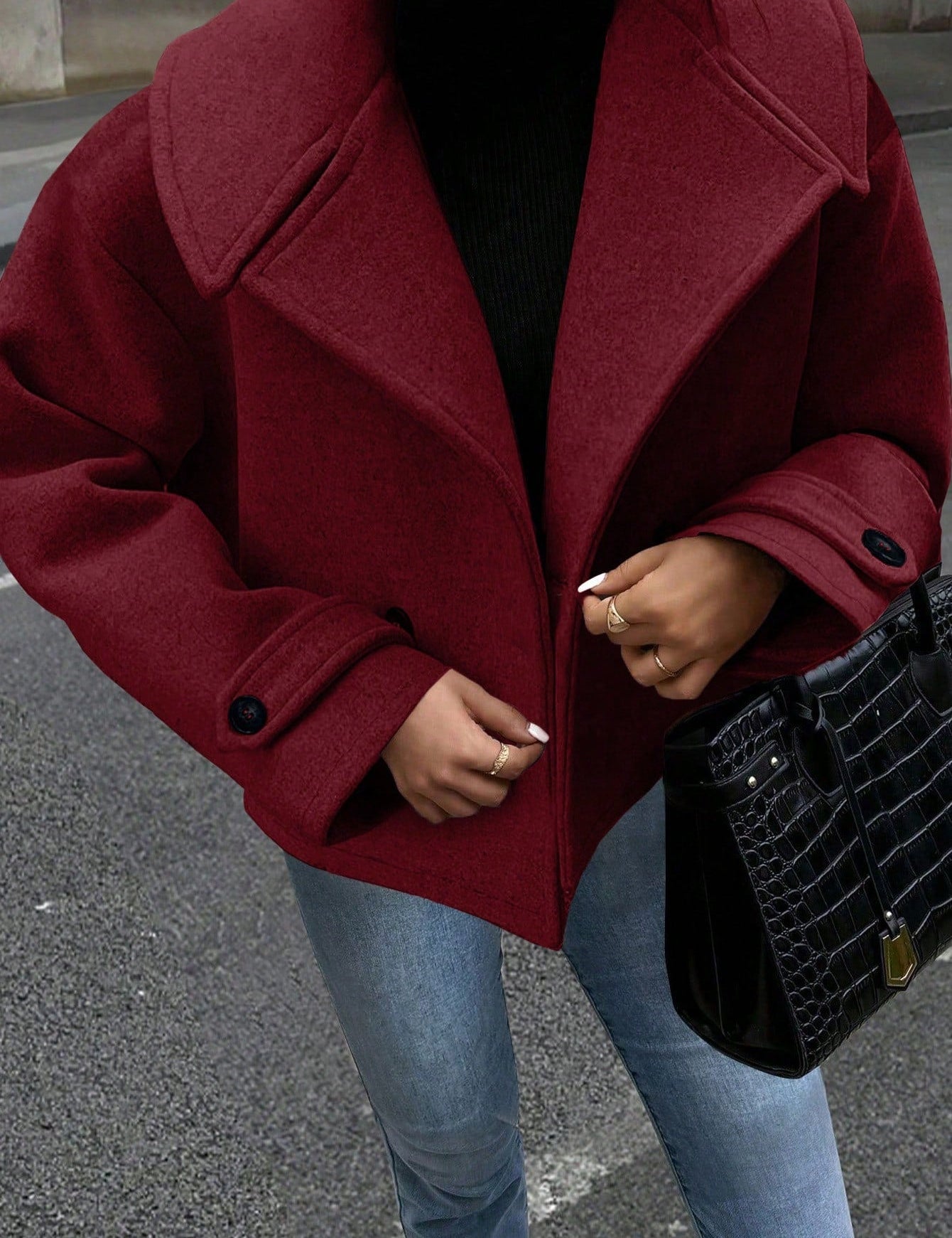 Casual jas met dubbelrijs sluiting en brede kraag