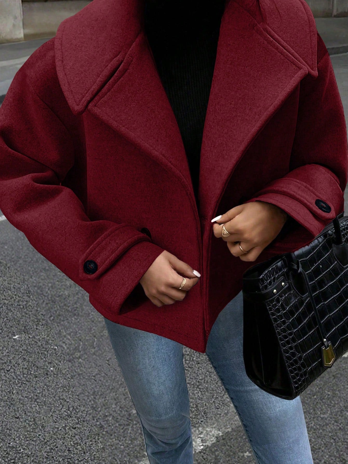 Casual jas met dubbelrijs sluiting en brede kraag