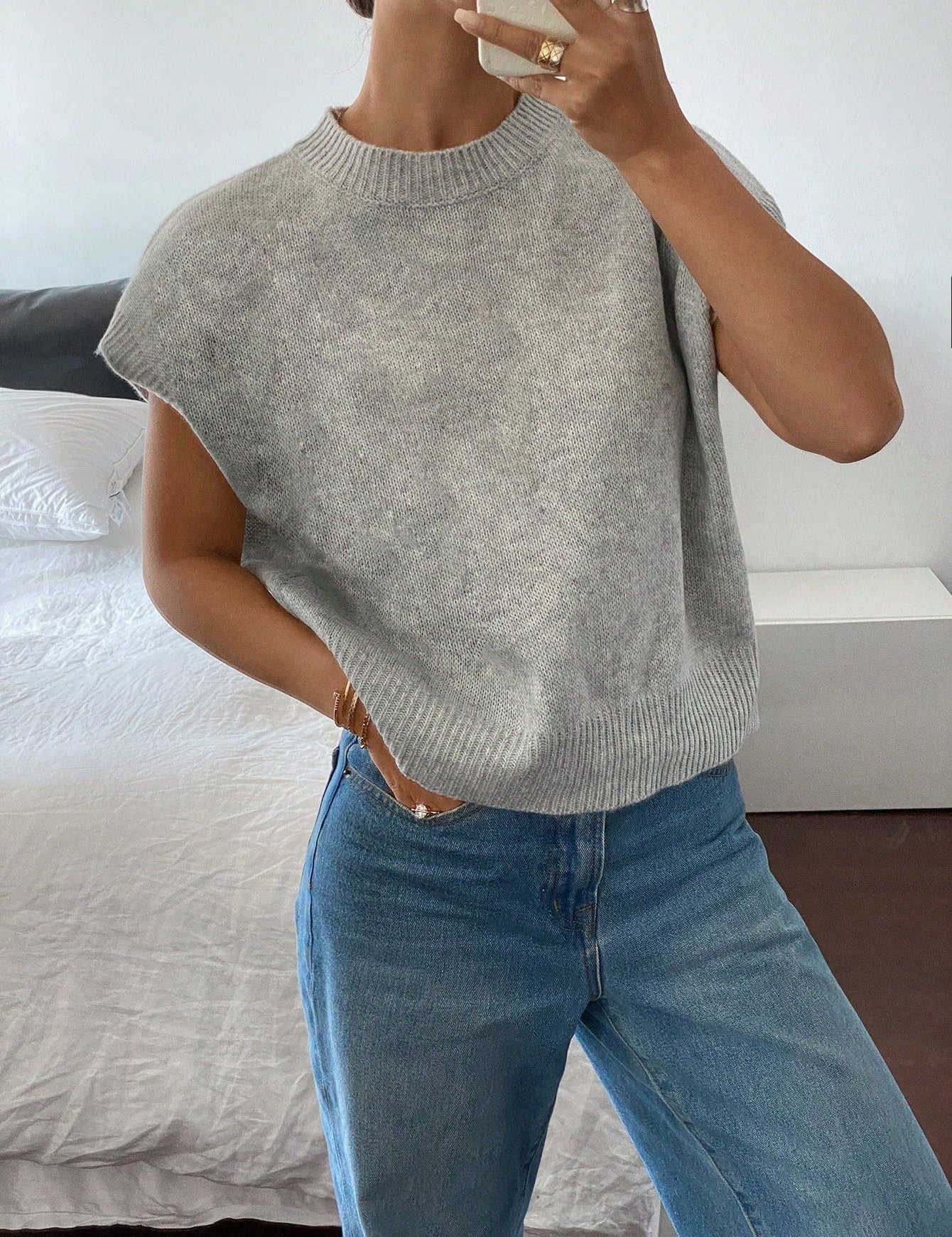 Casual trui met korte mouwen en ronde hals