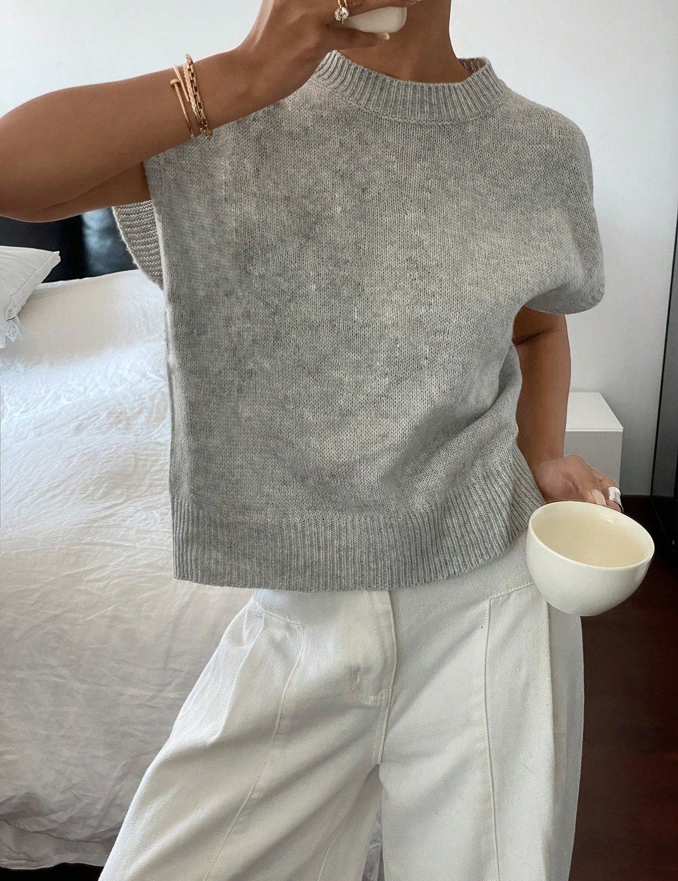 Casual trui met korte mouwen en ronde hals