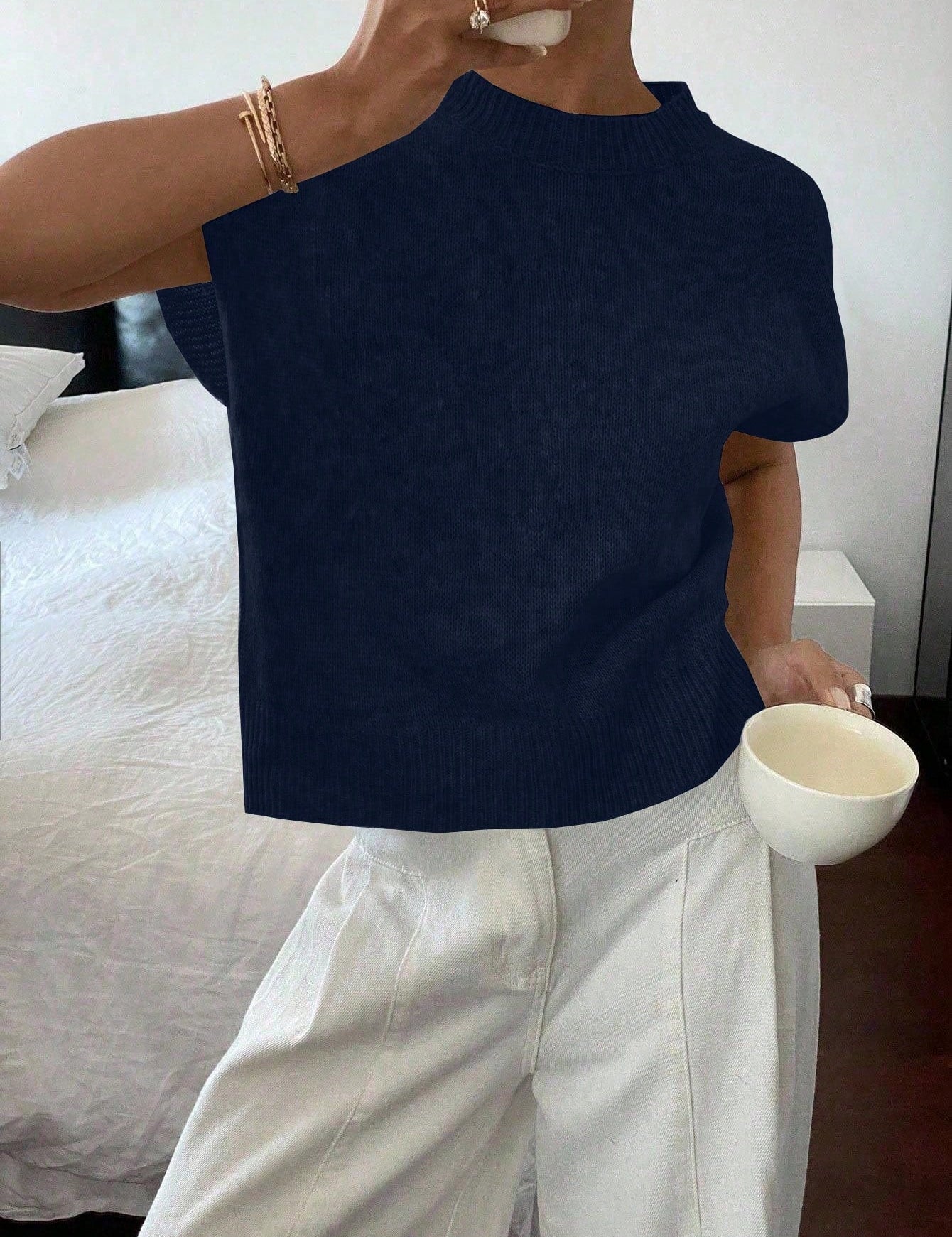 Casual trui met korte mouwen en ronde hals