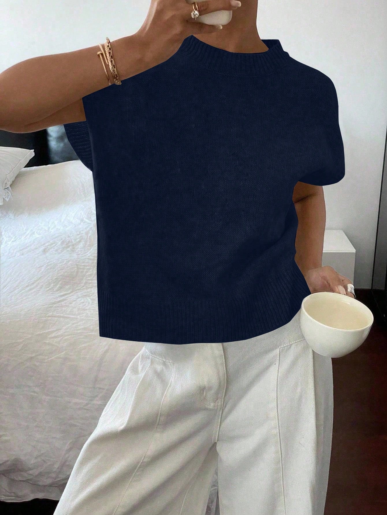 Casual trui met korte mouwen en ronde hals