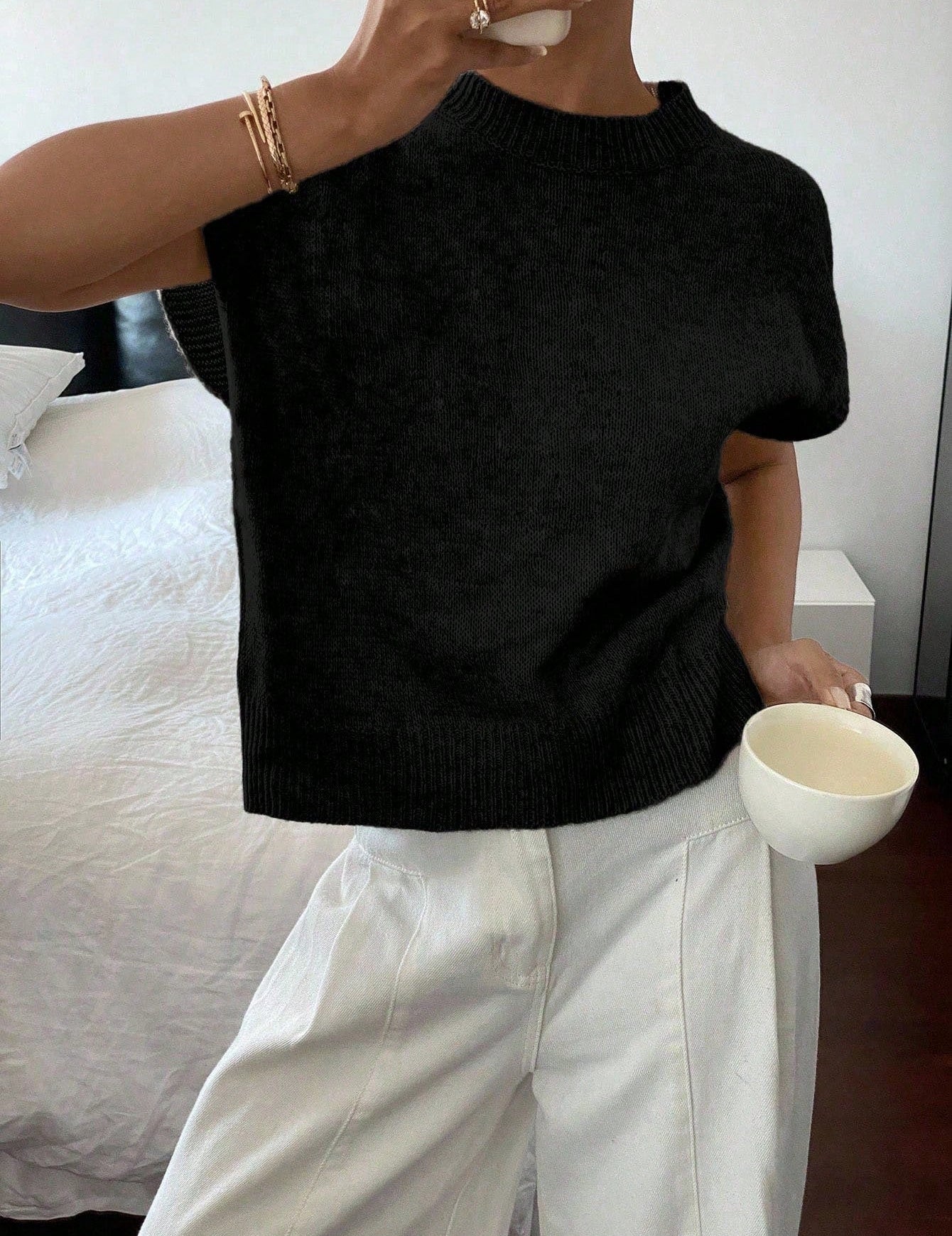 Casual trui met korte mouwen en ronde hals