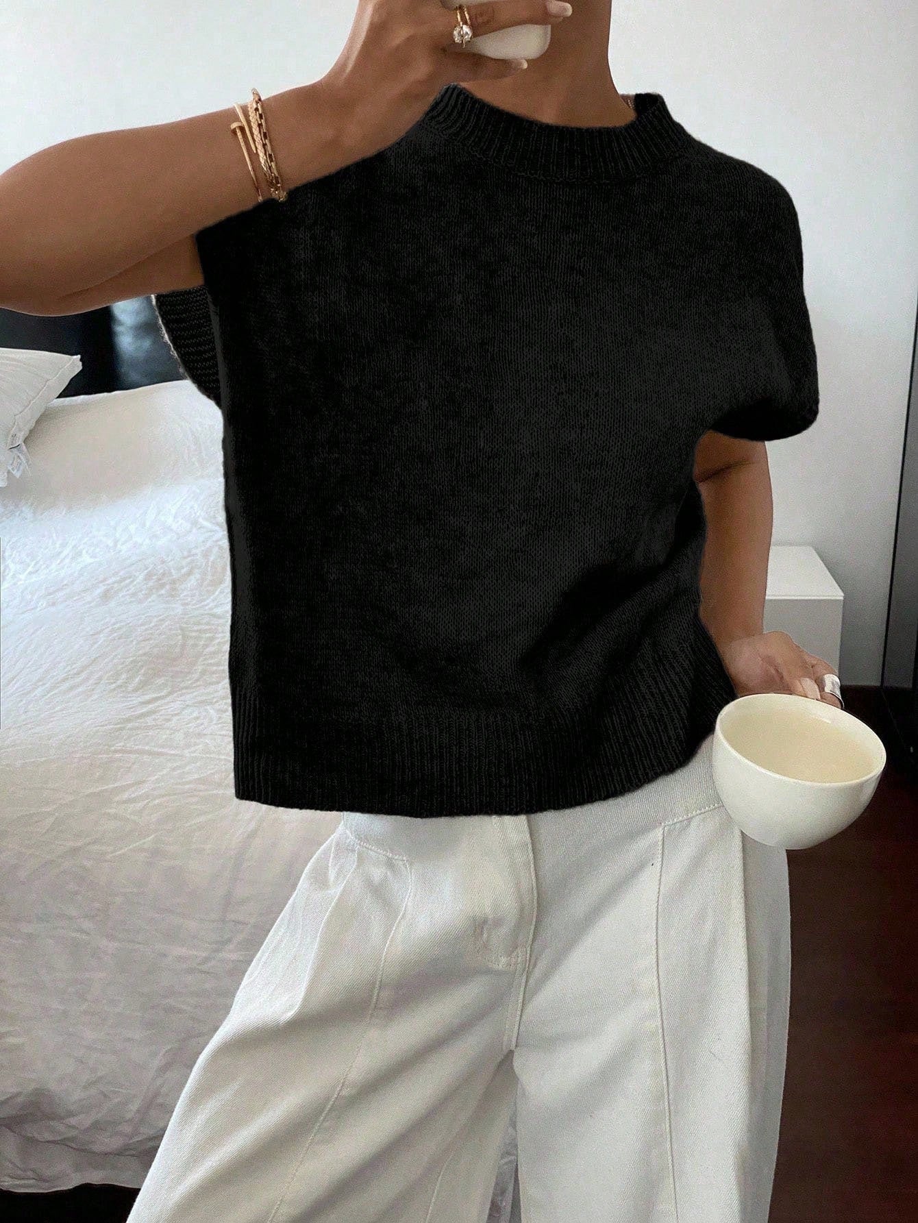 Casual trui met korte mouwen en ronde hals