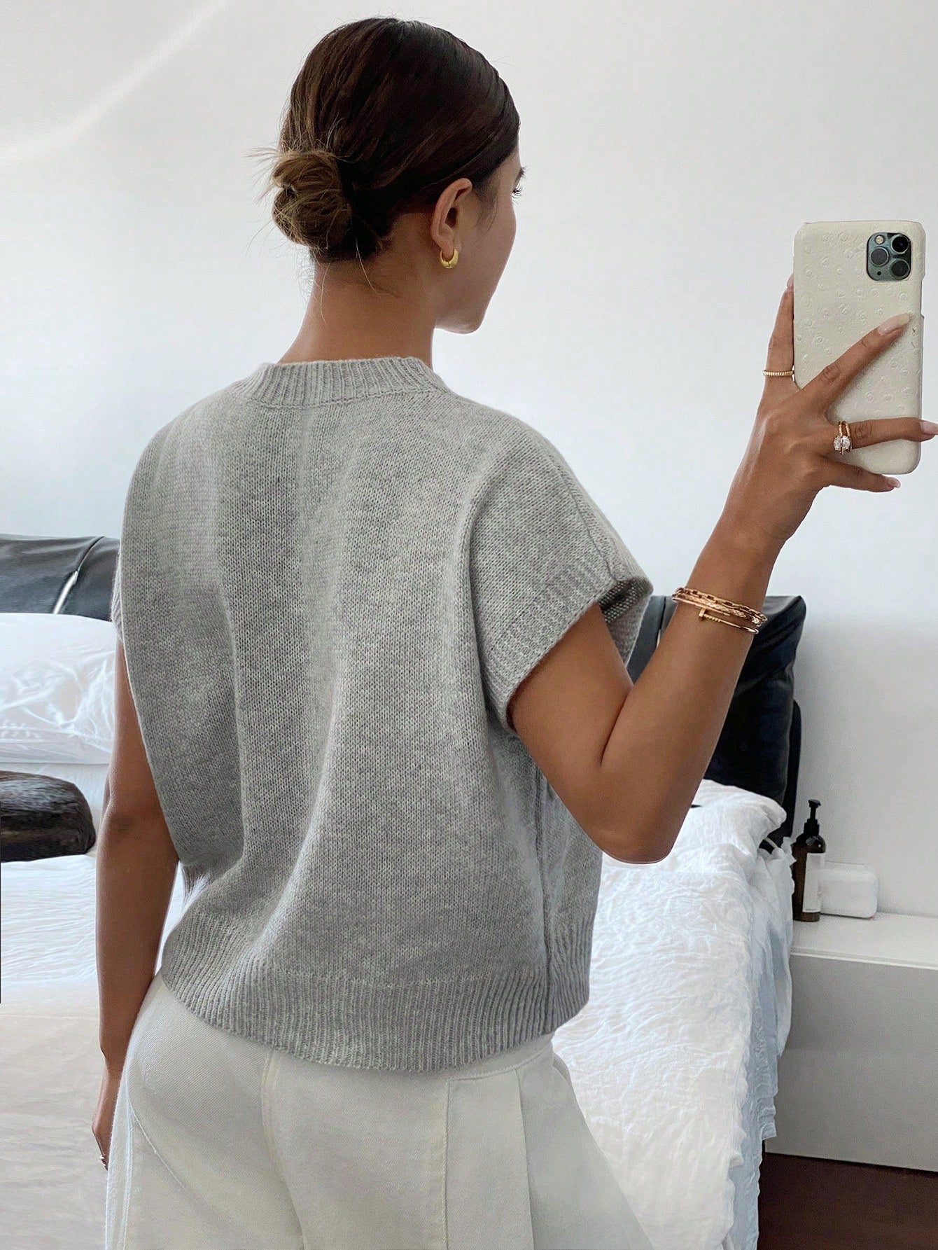 Casual trui met korte mouwen en ronde hals