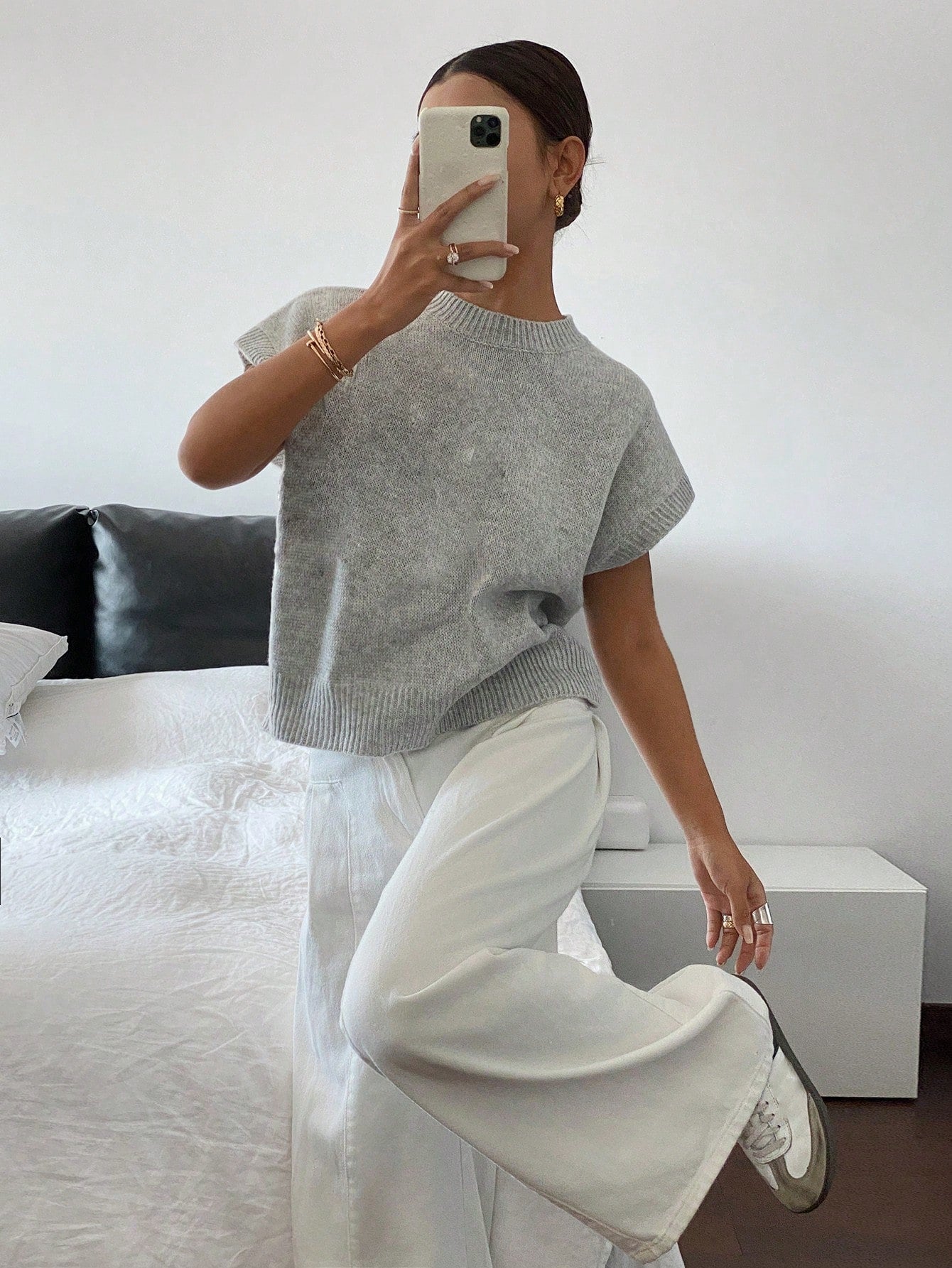 Casual trui met korte mouwen en ronde hals