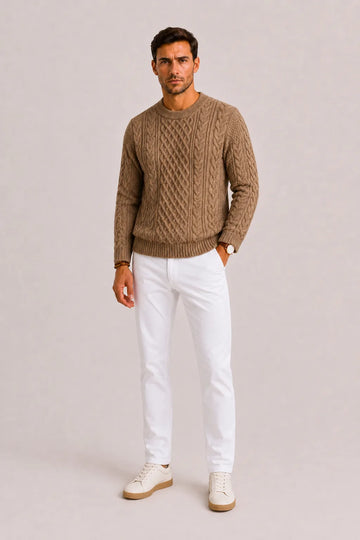 Kabeltrui met crew neckline