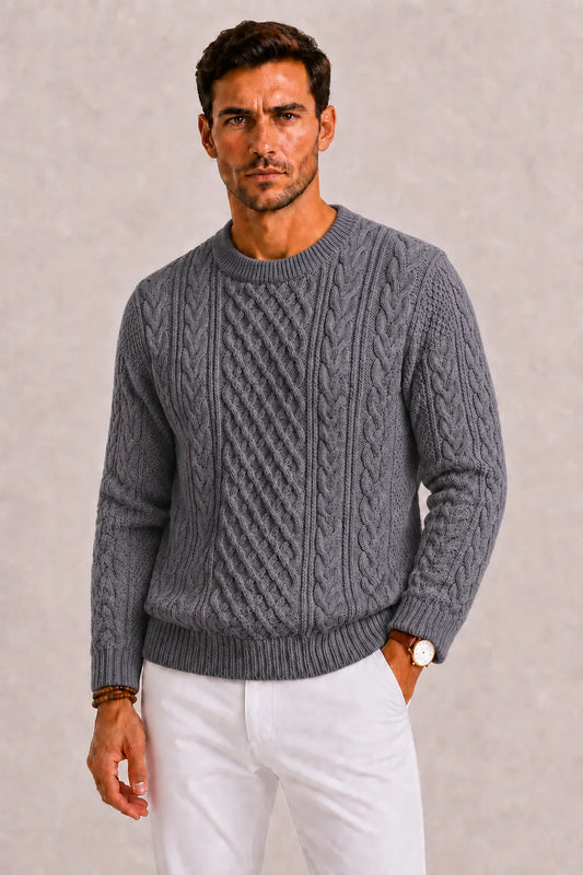 Kabeltrui met crew neckline