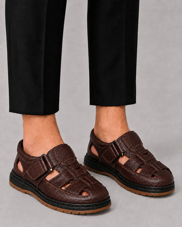 Platte leren sandalen met open cutouts