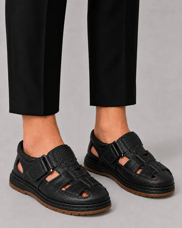 Platte leren sandalen met open cutouts