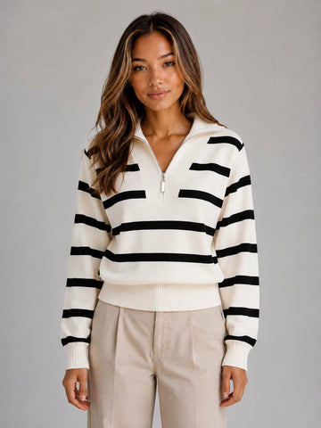 Gestreepte jumper met half-zip
