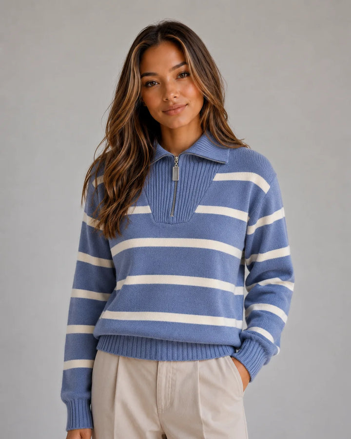 Gestreepte jumper met half-zip