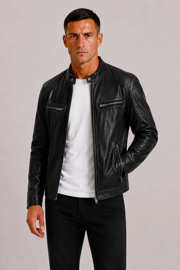 Leren biker jacket met zip closure