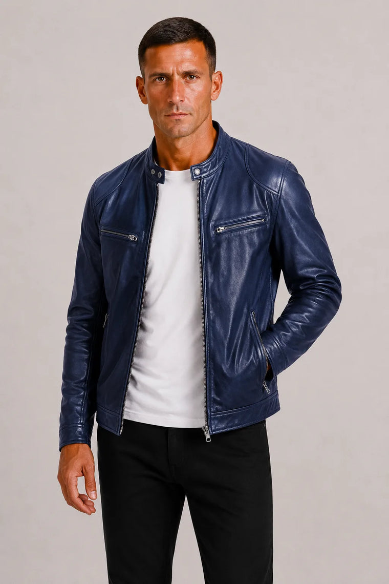 Leren biker jacket met zip closure