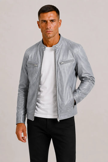 Leren biker jacket met zip closure