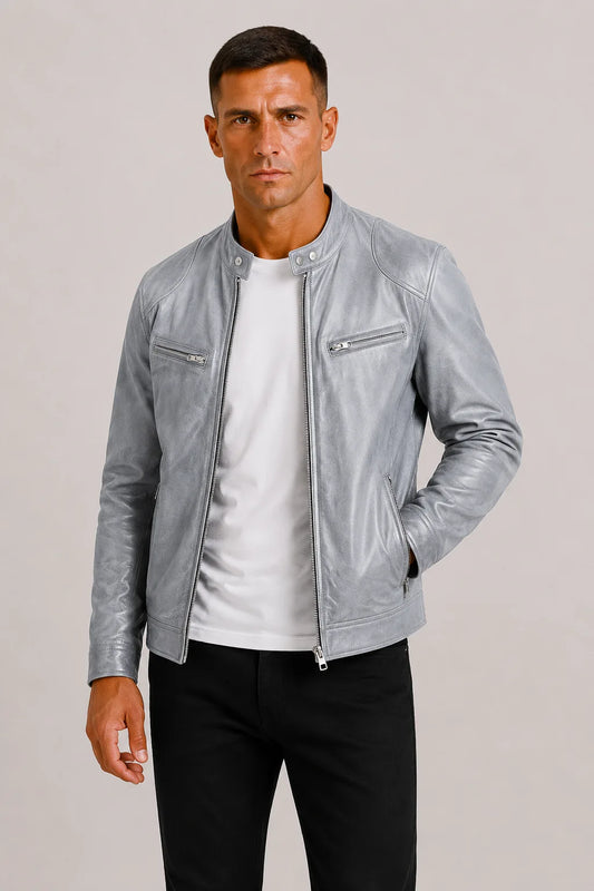 Leren biker jacket met zip closure